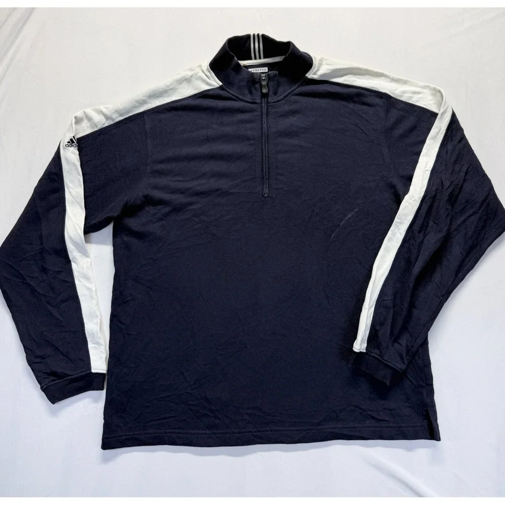 Adidas Golf Shirt Mens Small Navy Blue White Stretch Logo Quarter Zip Athletic‎